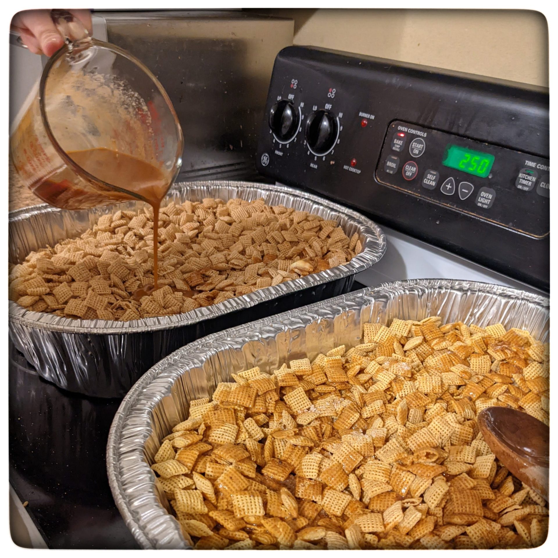 Chex Mix; feeds armies