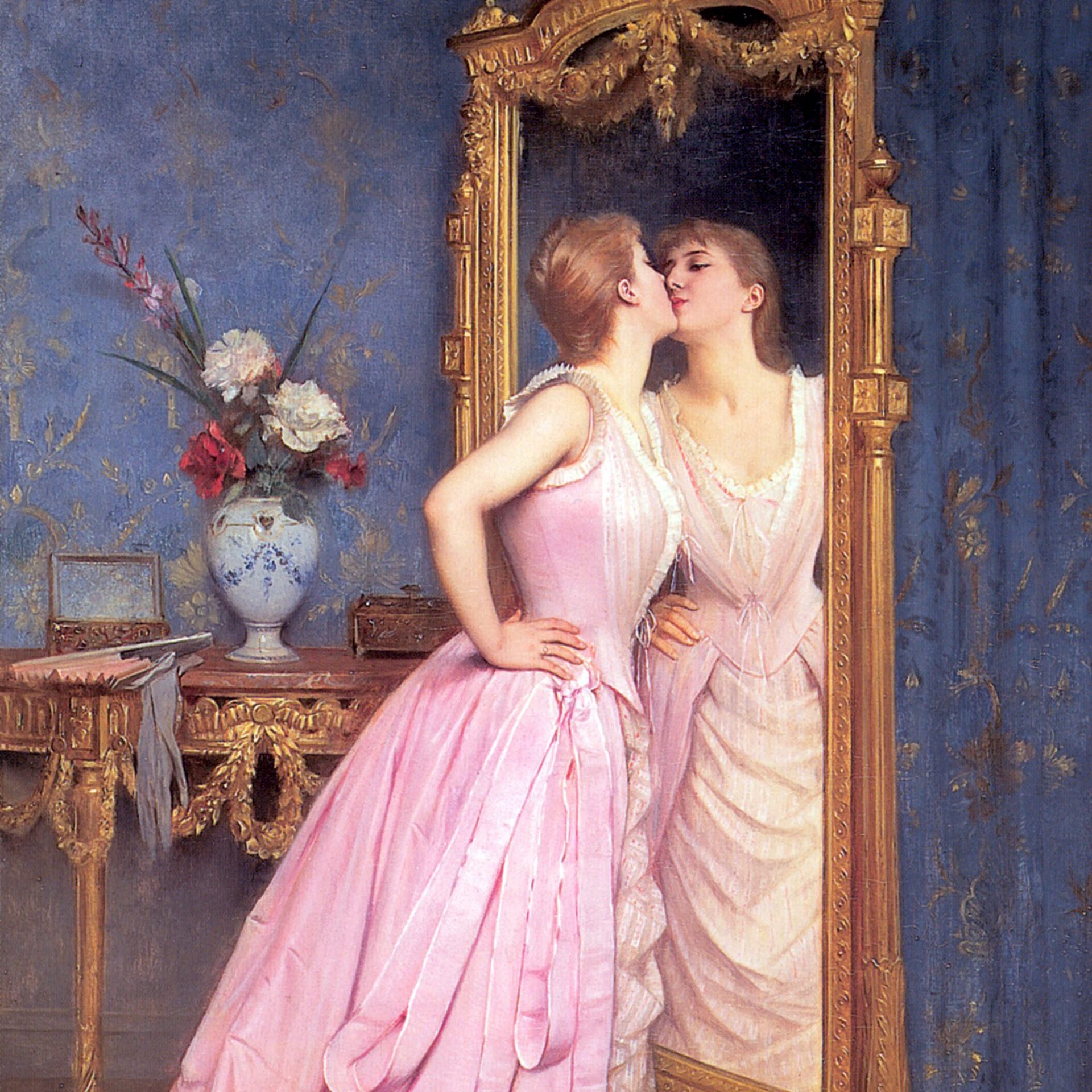 A gray immovable rock in glass-smooth water